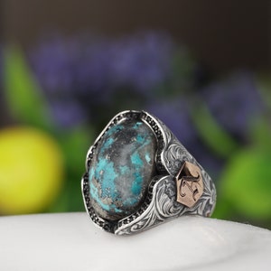 Anillo de piedra preciosa turquesa personalizado, anillo de pulgar de piedra turquesa de plata, regalo de joyería personalizado para esposo, anillo hecho a mano, joyería turquesa