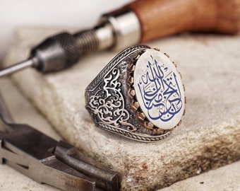 Men's Handmade Silver Ring with Arabic Inscription, 'Do not grieve, Allah is with us', Islamic Calligraphy Jewelry, Spiritual Silver Band