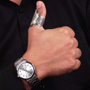 925 Sterling Silver Thumb Ring for Men with Engraved Seal of Solomon, Mystical Handcrafted Jewelry, Unique Esoteric Spiritual Gift image 5