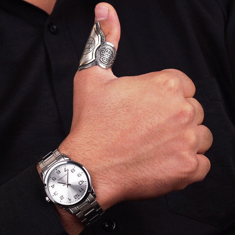 925 Sterling Silver Thumb Ring for Men with Engraved Seal of Solomon, Mystical Handcrafted Jewelry, Unique Esoteric Spiritual Gift image 5