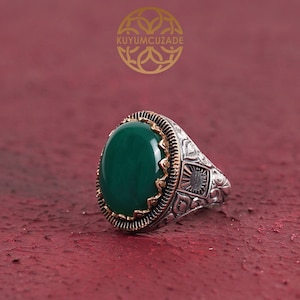 925 Sterling Silver Men&#39;s Ring with Green Agate Stone, Handcrafted Elegant Jewelry, Unique Gemstone Accessory, Perfect Gift for Him