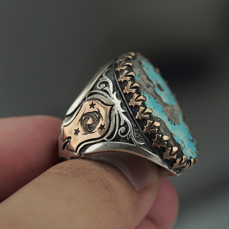Genuine Turquoise Gemstone Sterling Silver Ring, Statement Ring for Men ...