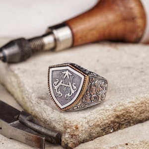Anillo de plata con monograma personalizado, grabado de letras entrelazadas personalizado, joyería inicial hecha a mano, elegante anillo de sello de plata