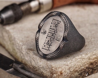 Oval Silver Ring with 'Ighfirlana Warhamna', Handcrafted Men's Mercy and Forgiveness Signet