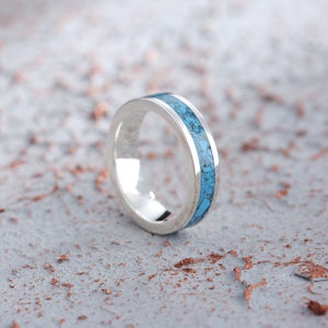 925K Sterling Silver Eternity Turquoise Wedding Band, Unisex Handmade Ring, Turquoise Stone Promise Ring, Anniversary Gift for Him