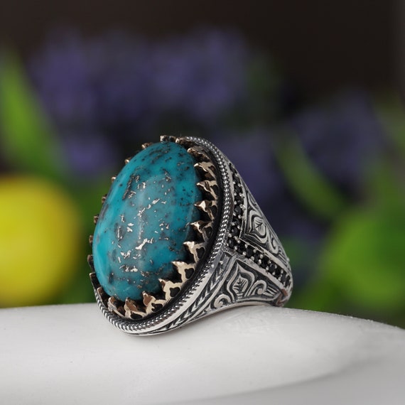 Solid Gold Green Copper Turquoise Gemstone Oval Statement Ring – Karma  Blingz