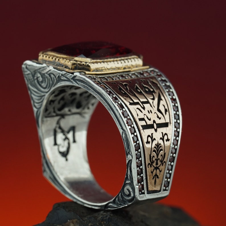 Men's Red Gemstone Silver Ring Custom Design Ring for Etsy