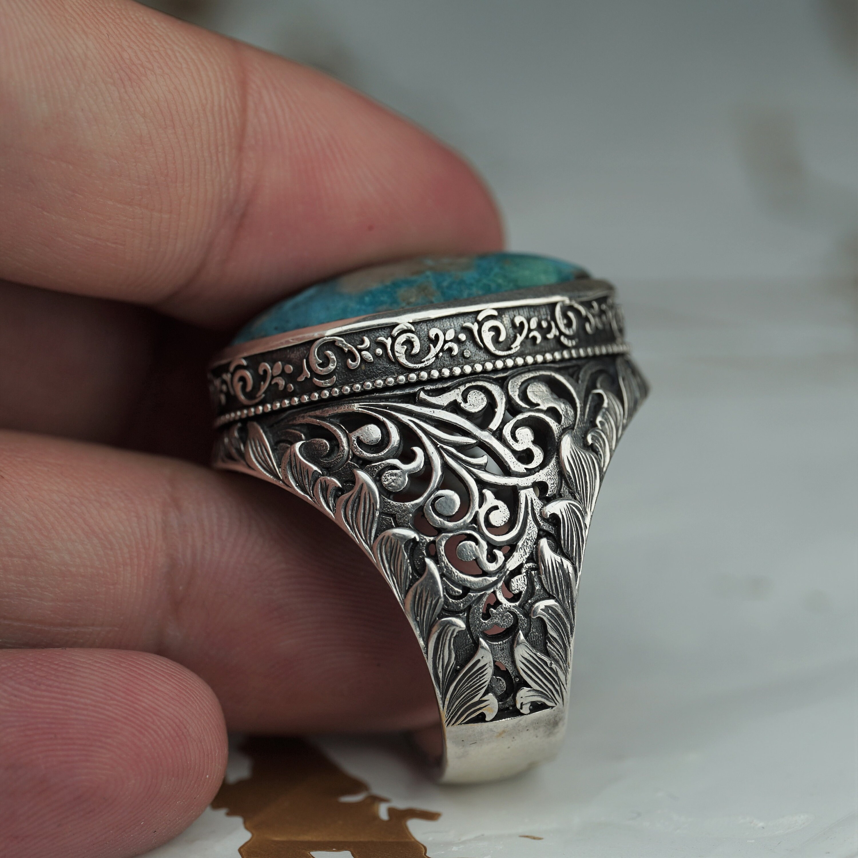Genuine Turquoise Gemstone Sterling Silver Ring, Statement Ring for Men ...
