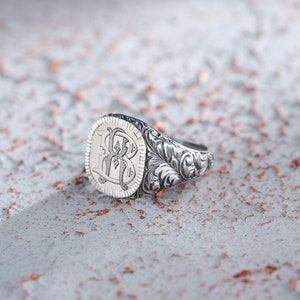 Anillo de plata de ley 925 para hombre con monograma, joyería turca minimalista y artesanal, regalo para él.