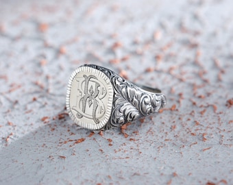 925 Sterling Silver Men’s Ring with Monogram Letter, Minimal and Handmade Turkish Jewelry, Gift for Him