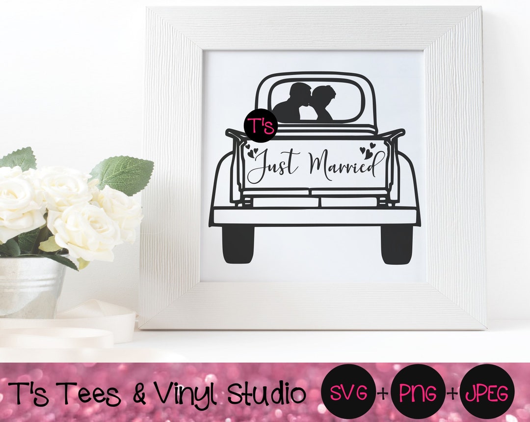 Vintage Truck Svg, gerade verheiratet Svg, Vintage Pickup Svg, Hochzeit
