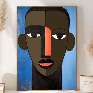 African  Man Illustration - Black Man Portrait, Men of Color, African American Wall Art, Blue Colorful Artwork, Modern Afrocentric Decor