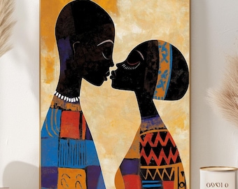 Black Love Art Print: Abstract African Couple, Ethnic Home Decor