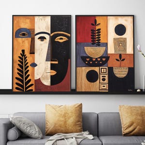 African Faces Art Prints: Colorful Ethnic Figurative Pattern, Minimalist Decor, African American