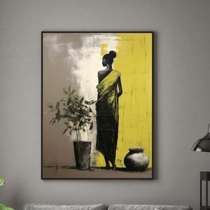 Black Woman Silhouette Art Print: Afro Bohemian Decor