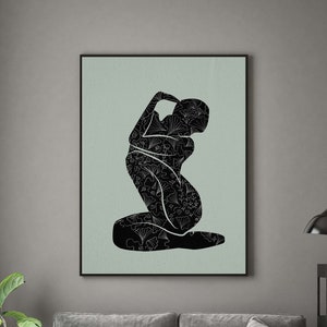 Abstract female silhouette, Minimalist Wall Art Print, Abstract Collage, Modern Black Women Portrait, Female Body Monochrome Print