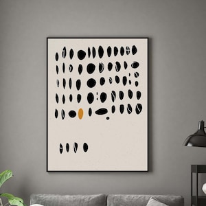 Black Yellow Dots Poster, Minimalist Dots Wall Art Print, Abstract Modern Monochrome Print, Scandinavian Decor