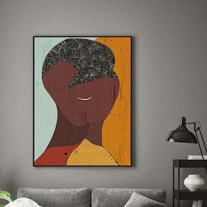 African Wall Art Print, Black Woman Portrait, African Americah modern poster, Orange Yellow Pastel Wall Art, Contemporary Art