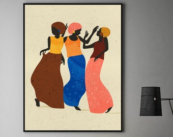 African Art, African Dancing Women, Colorful Afro Bohemian Décor, African Dancers Poster, Modern African Minimalist Collage, Contemporary