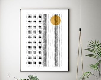 Mid Century Modern Poster, Mustard Yellow Black Wall Art Print, Abstract Figurative Print