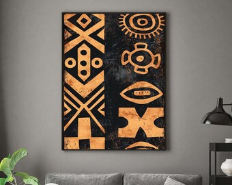 African Tribal Art Print: Boho Terracotta Geometric Wall Decor