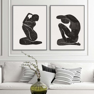 Abstract Black White Set Prints, Minimalist Female silhouette, Woman Figure Print, Female Body Wall Art Print