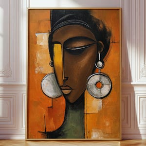 Abstract African Face Portrait, Black Woman Art, Modern Afrocentric Print, African American Home Decor