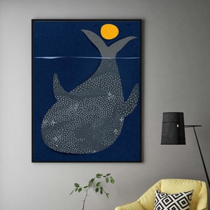 Whale Wall Art print, Abstract Whale Print, Modern Nautical poster, Blue Whale Print, Sea Life Ocean wall Art, Nursery Decor