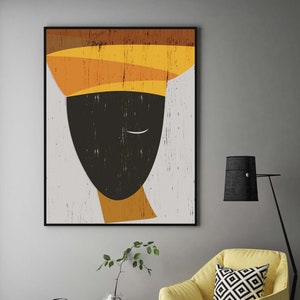 African Ethno woman, Yellow Black Orange Abstract Artwork, Woman Portrait, Modern Collage, Contemporary Poster, Minimalist Wall Art Print