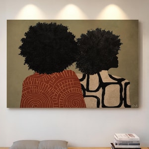 Afrocentric Abstract Black Woman Art Portrait, Afro Hair Print, Modern African Figurative Wall Art Neutral Home Decor