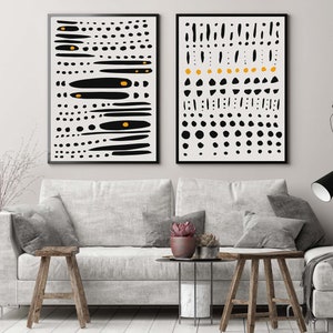 Abstract Black Dots Print, Black and White Prints, Set of 2 Prints, Minimalist Wall Art,  Black & White GICLÉE, Modern Large set
