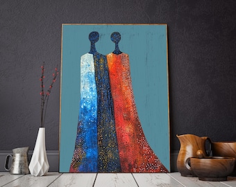 Abstract African Wall Art, Black Couple Print, Colorful Ethnic Artwork, African American Decor