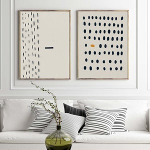 Black and White Minimalist Set 2 Wall Art Prints, Black Dots Print Abstract GICLÉE Black & White Watercolor Modern Large Prints, Mid century