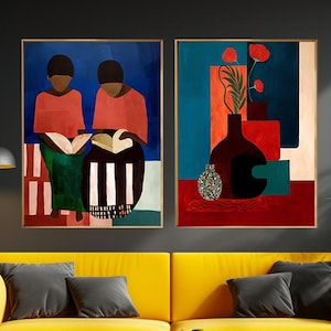 Black Children Reading Art Print Set: African American Family Wall Decor
