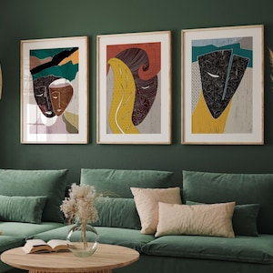 Abstract African Face Art Prints: Colorful Contemporary Portrait Set