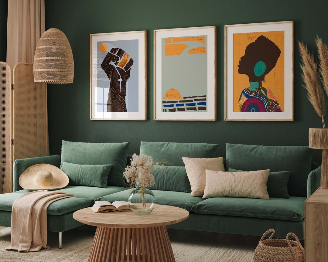 Modern African Wall Art, Black Woman Print, Orange Colorful Afro Décor