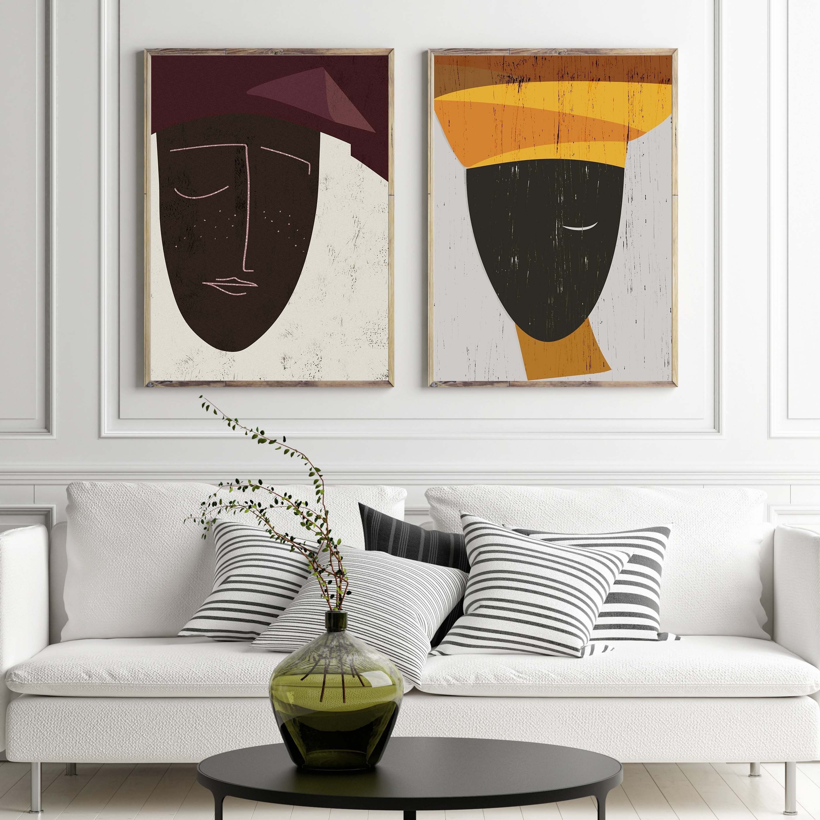 Portrait de Femmes Noires, Femme Ethno Africaine, Art Mural Abstrait, Œuvres d'art Contemporain, Col