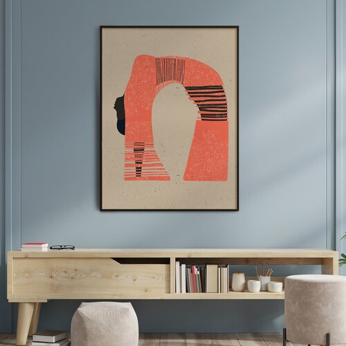 Impression d'art femme africaine : silhouette de robe corail, décoration bohème