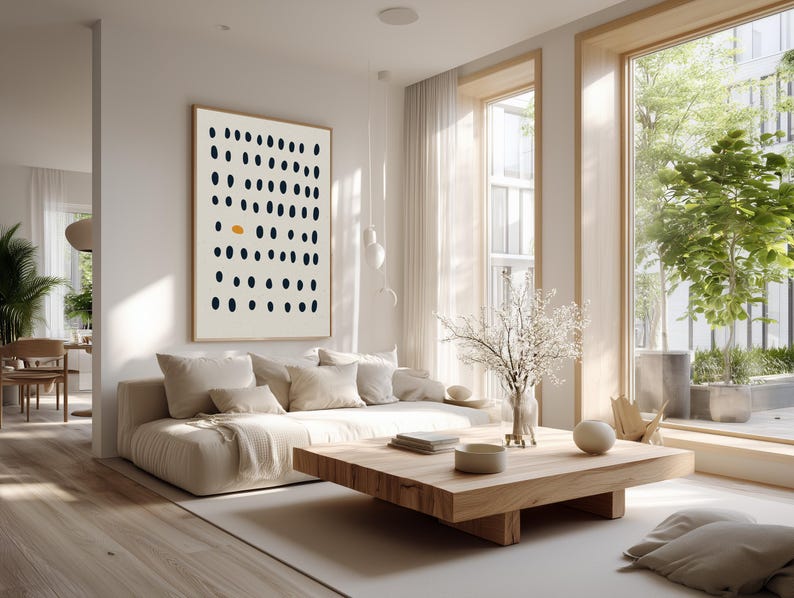 Abstract Giclée Print: Minimalist Black and White Dots Poser, Scandinavian Wall Art immagine 3