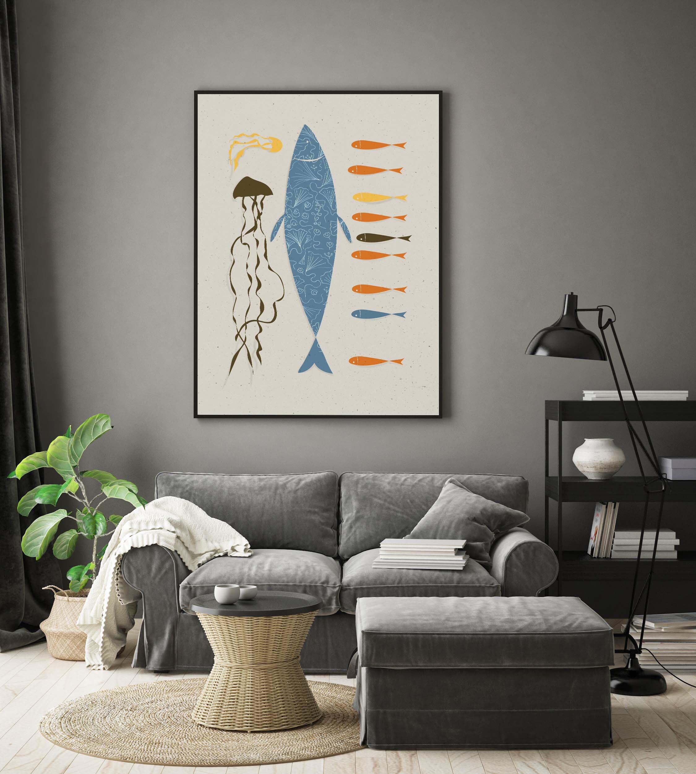 Abstract Fish Print Mid Century Modern Wall Art Fish Wall Etsy