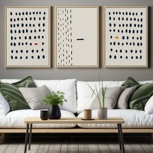 Arte moderno de mediados de siglo, estampados de puntos blancos negros, cartel abstracto de puntos amarillos negros, conjunto de 3 grabados, GICLÉE moderno