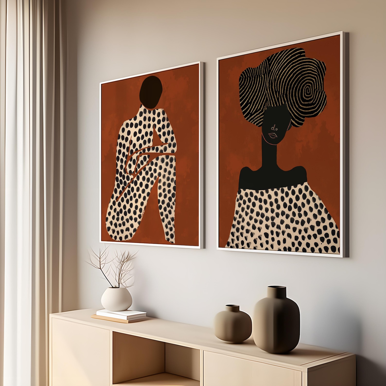 Abstract African Woman Wall Art Set Black Woman Portrait Fashion ...