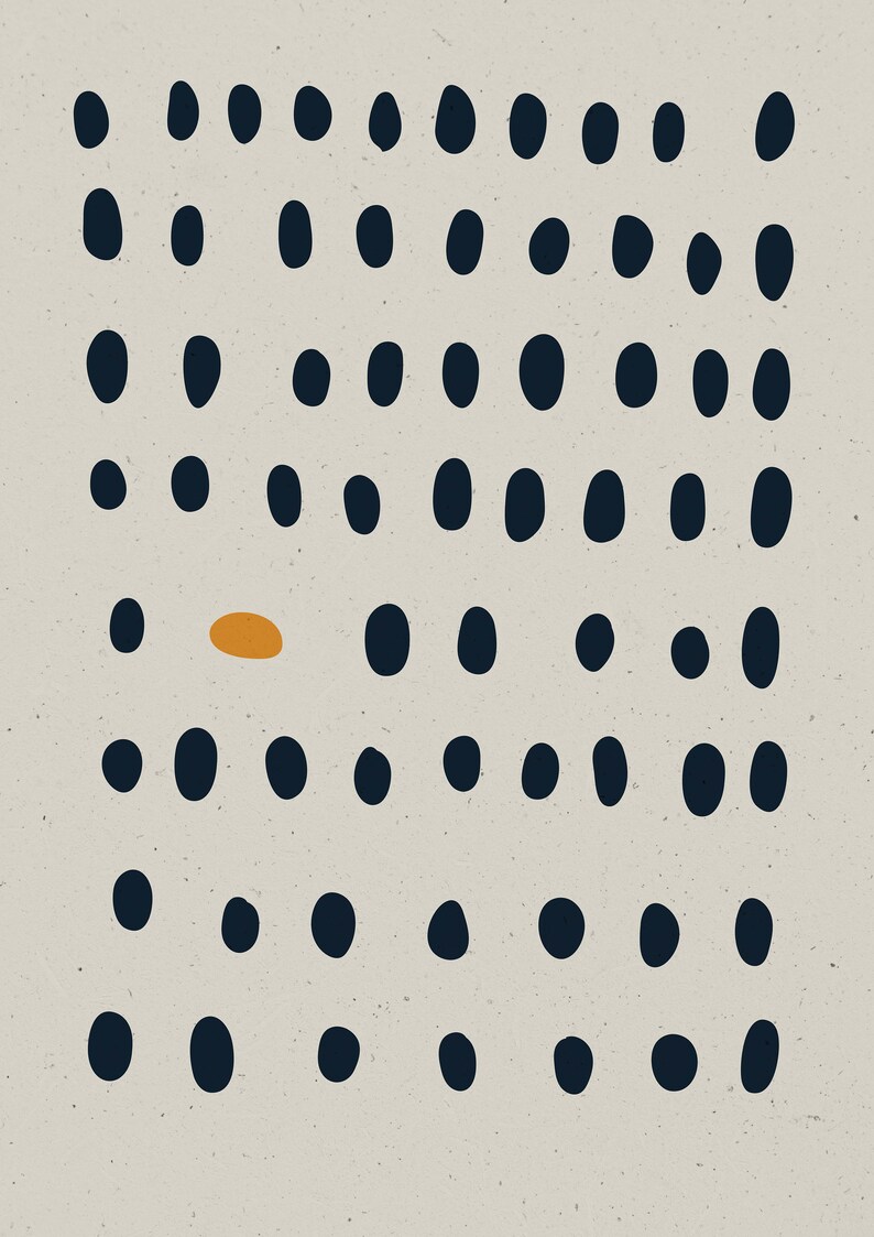 Pu&ograve; includere: Uno sfondo beige con una griglia di cerchi blu scuro. Un cerchio &egrave; di un colore diverso, un arancio chiaro.