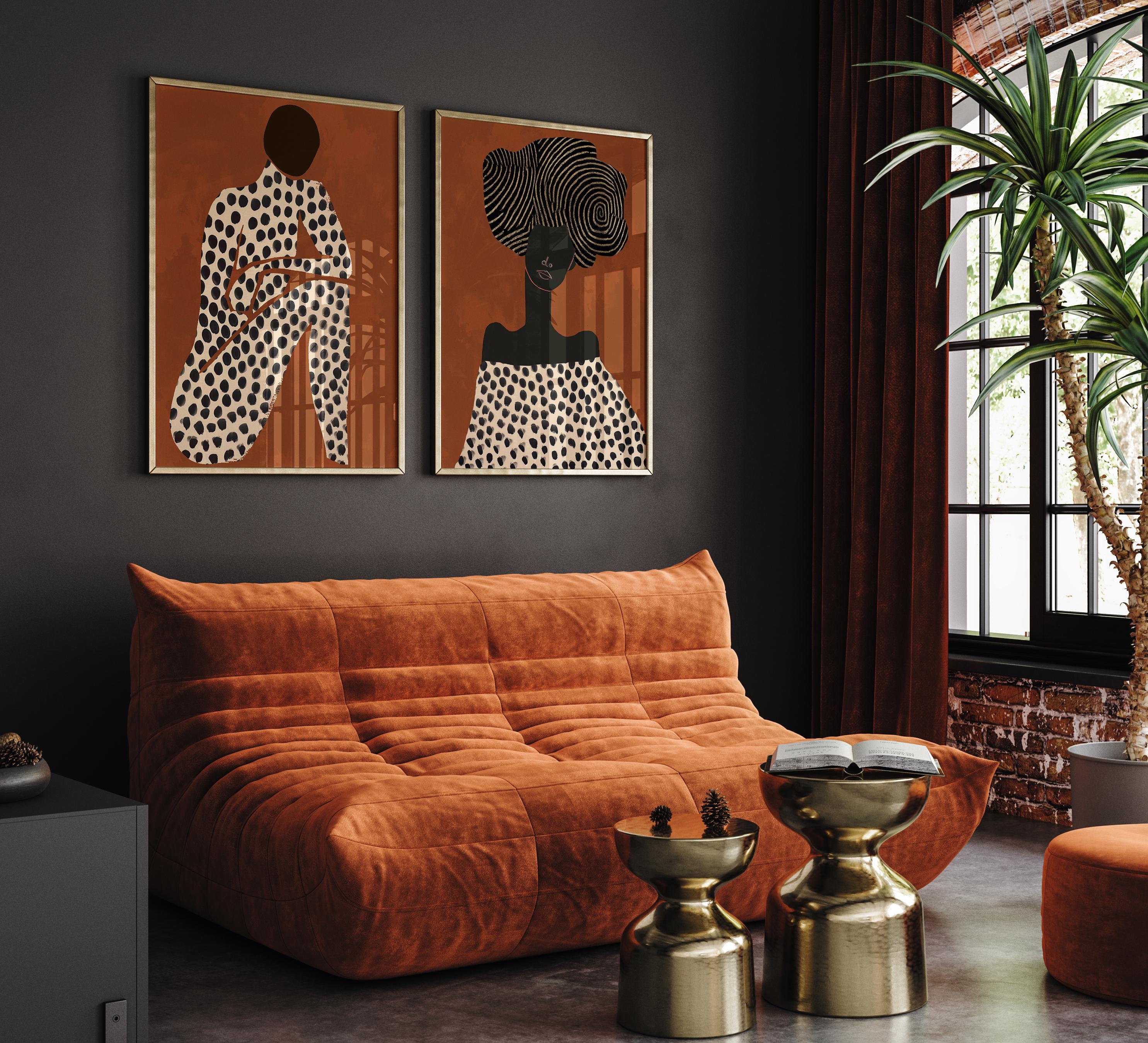 Abstract African Woman Wall Art Set Black Woman Portrait Fashion ...