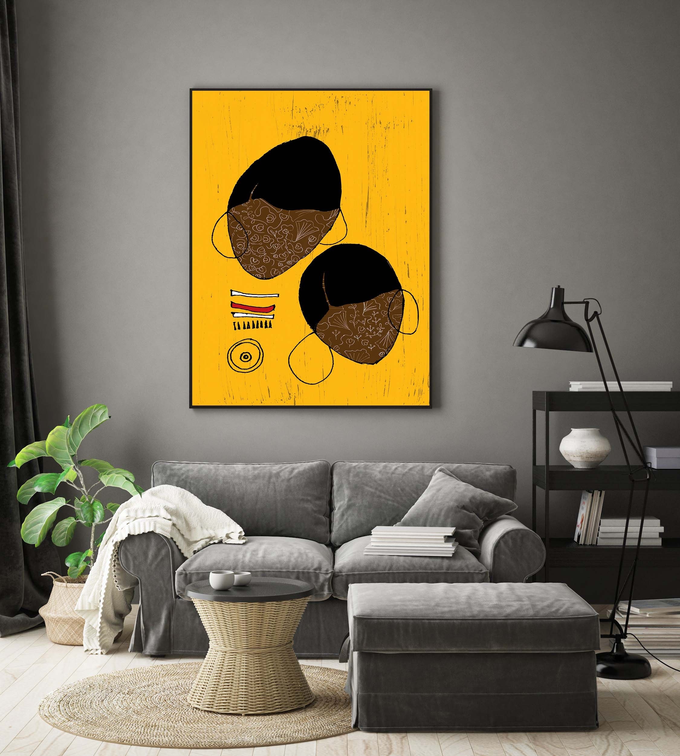 African American Art, Abstract Print of 2 African Faces, Modern Afro Print, Contemporary Artwork