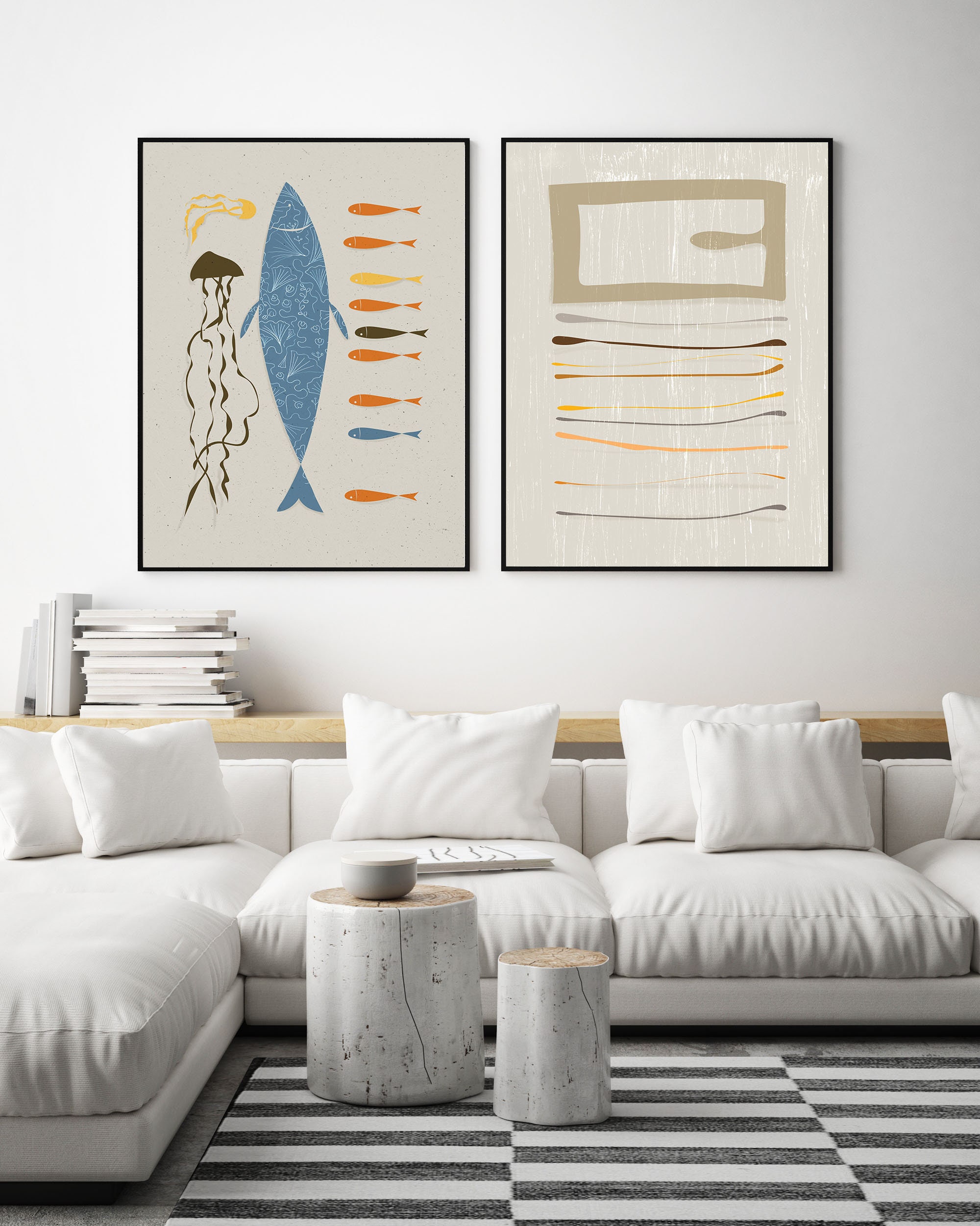 Abstract Fish Print Mid Century Modern Wall Art Fish Wall Etsy