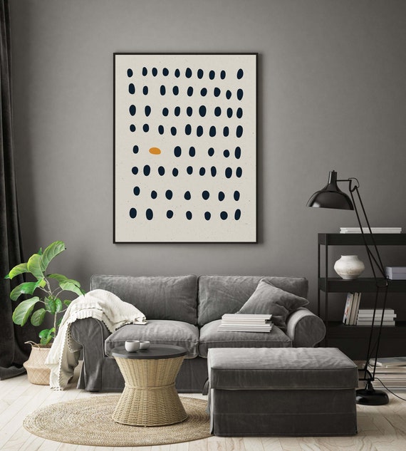 Abstract Giclée Print: Minimalist Black and White Dots Poser, Scandinavian Wall Art