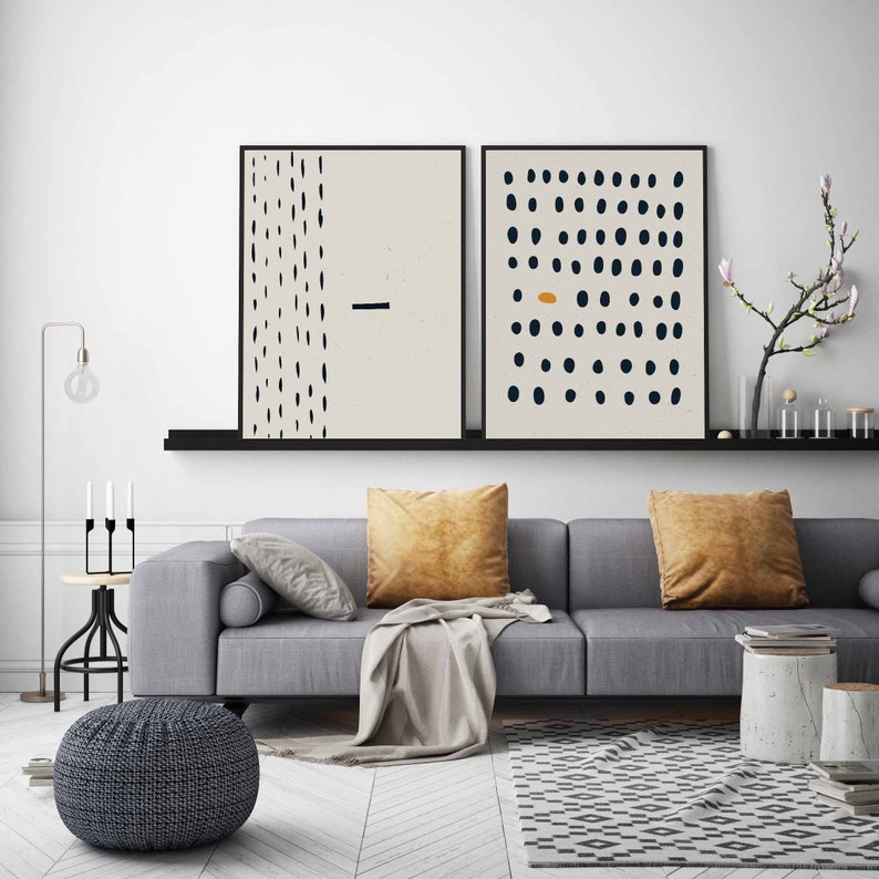 Abstract Black Dots Print, Modern Black White Poster, Minimalist Wall Art, Set of 2 Prints, Black & White GICLÉE, Modern Large set image 2