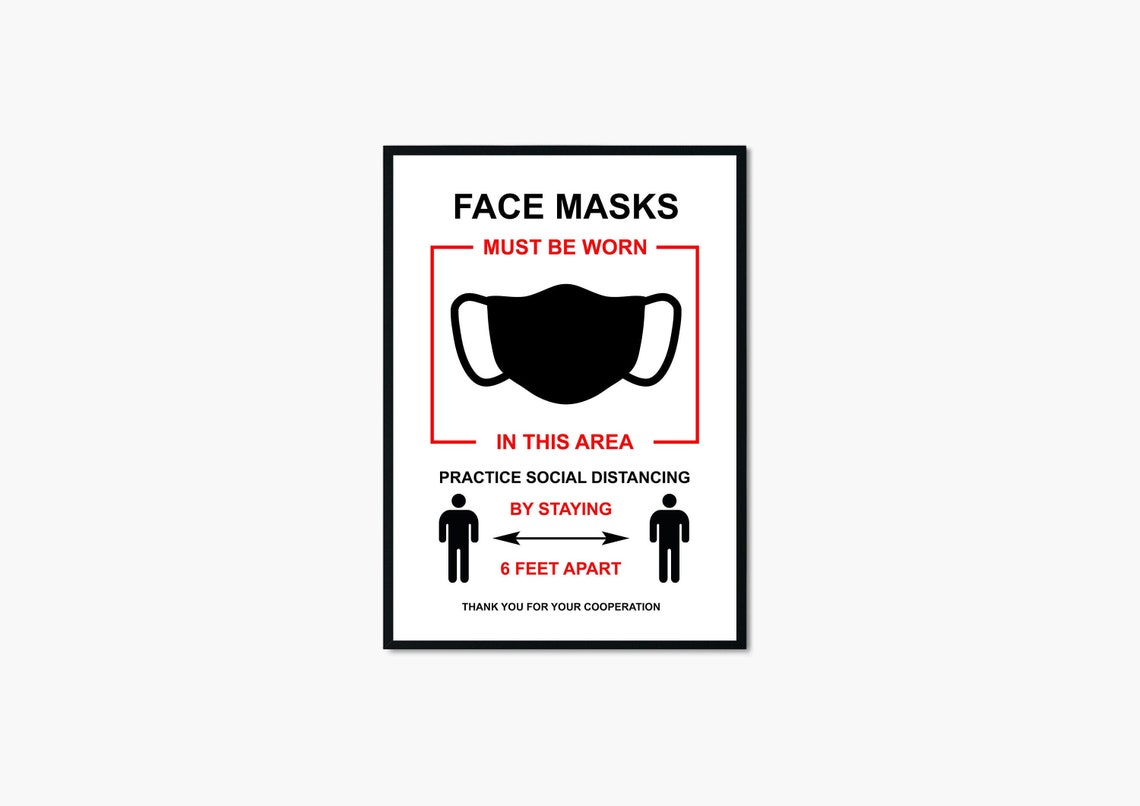 Face Masks Must Be Worn PRINTABLE Sign Digital Download Face | Etsy Canada