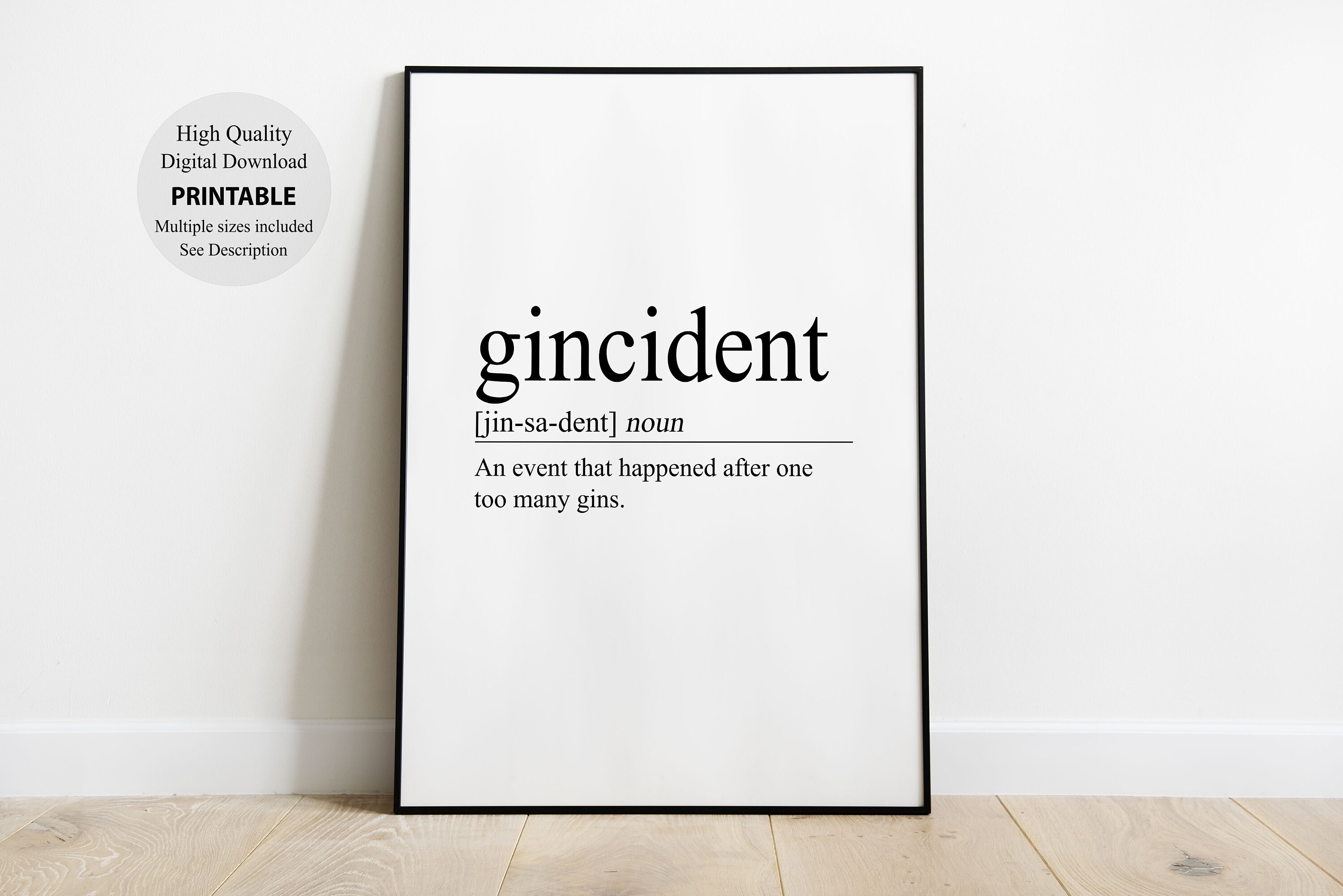 Gincident Definition, Printable Wall Art, Definition Art Print